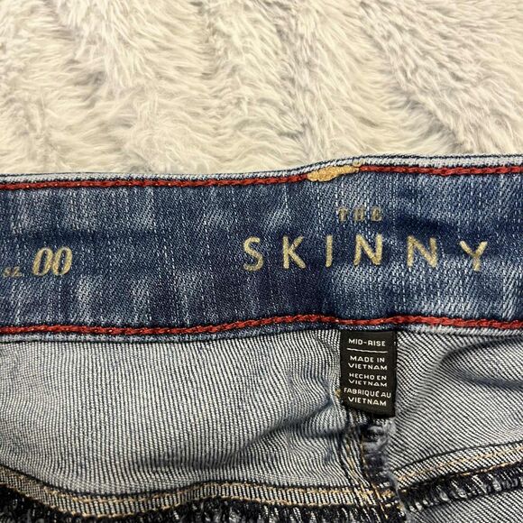 White House Black Market Jeans Womens 00 Skinny Mid Rise Distressed Blue Denim - Picture 4 of 8